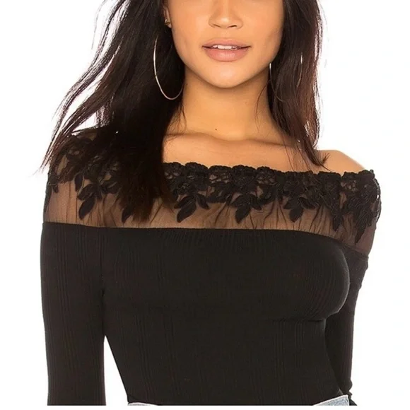 Free People Admire Me Black Lace Off Shoulder Shirt - Picture 3 of 9